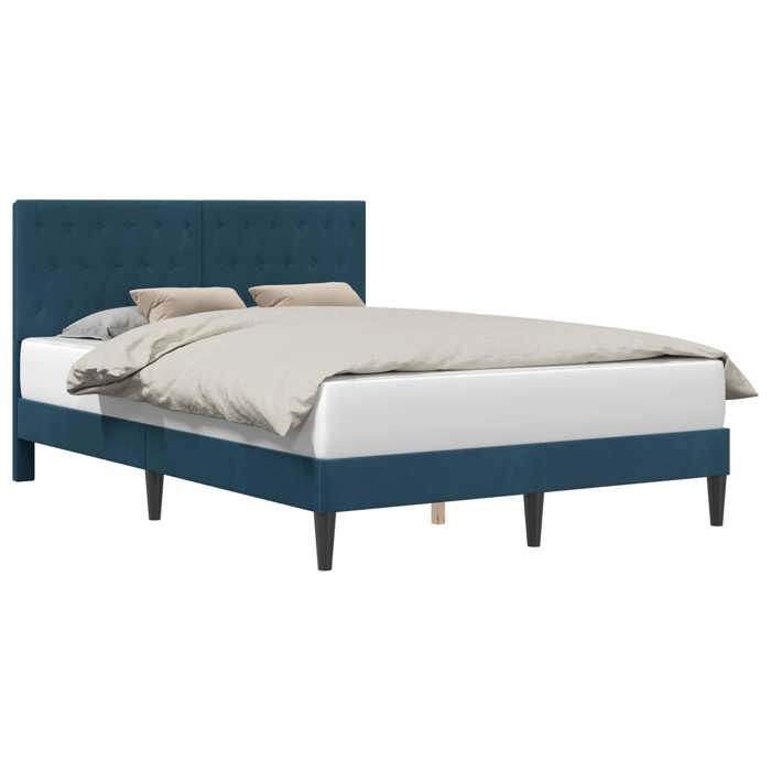 Lit chambre - Bleu - Cadre de lit - avec tête de lit - Bleu 120x190 cm Velours_4869