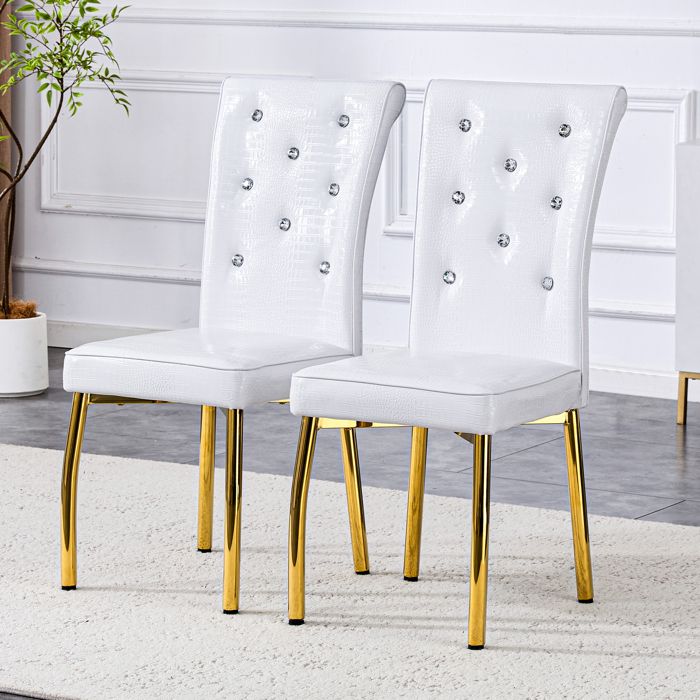 Lot de 2 chaises de salle à manger rétro en similicuir effet crocodile pieds en métal doré
