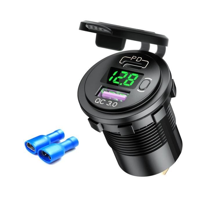 Prise Double USB Type-C 12V Pour Voiture - 3 Ports - Noire - Neuf Générique - Charge Rapide