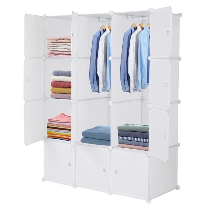 Armoire Modulaire DIY 12 Cubes Avec Penderie - Placard Rangement 45x105x140cm, Neuve