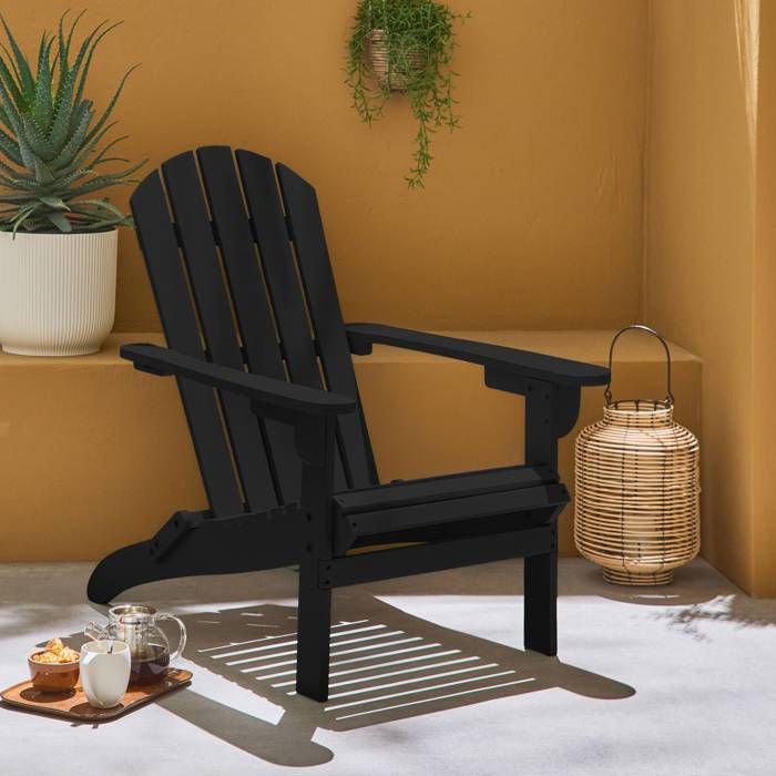 fauteuil de jardin en bois - adirondack salamanca noir- eucalyptus . chaise de terrasse retro. siège de plage