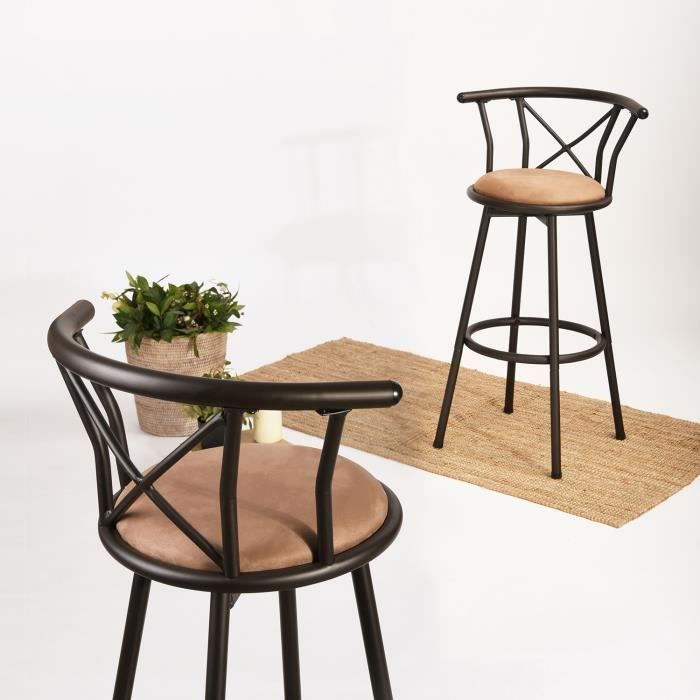 furniturer lot de 2 tabourets de bar cuisine scandinaves chaises de bar haute assise rotatif sur 360°dossier et repose pieds h99.5cm