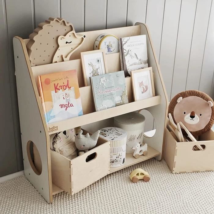 Bibliothèque Enfant 6 Niveaux En Bois Naturel WOTAT - Rangement Livres Et Jouets, étagère Montessori 75x30x79 Cm