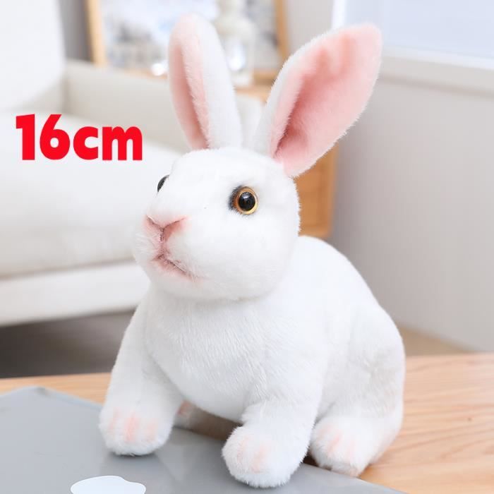 16 cm accroupi blanc Lapin en peluche en forme d animal a fourrure realiste pour la decoration de la maison Cdiscount Jeux Jouets