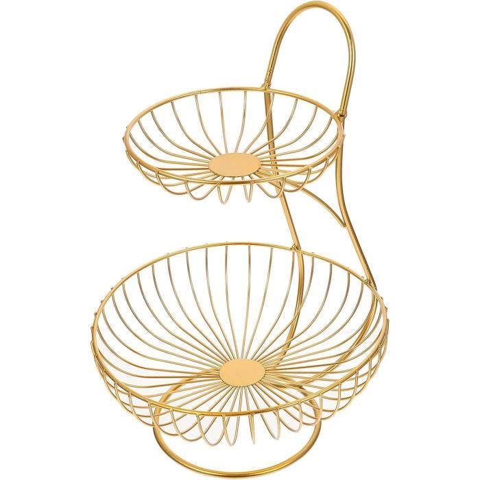 Panier à Fruits 2 Niveaux Doré Amovible - Corbeille De Rangement Pour Cuisine, Salle De Bain, Décoration