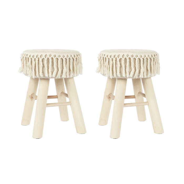 Lot De 2 Tabourets - Home Deco Factory - Pampa - Bohème - Confortables - Beige Et Marron