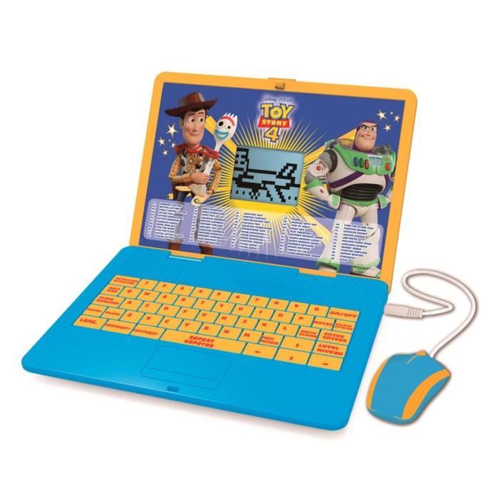 Bleu/Jaune jeux logique musique 120 activités mathématiques Français/Anglais Lexibook JC595TSi1 Disney Toy Story 4 Woody Buzz-Ordinateur éducatif bilingue avec écran-apprentissage interactif 