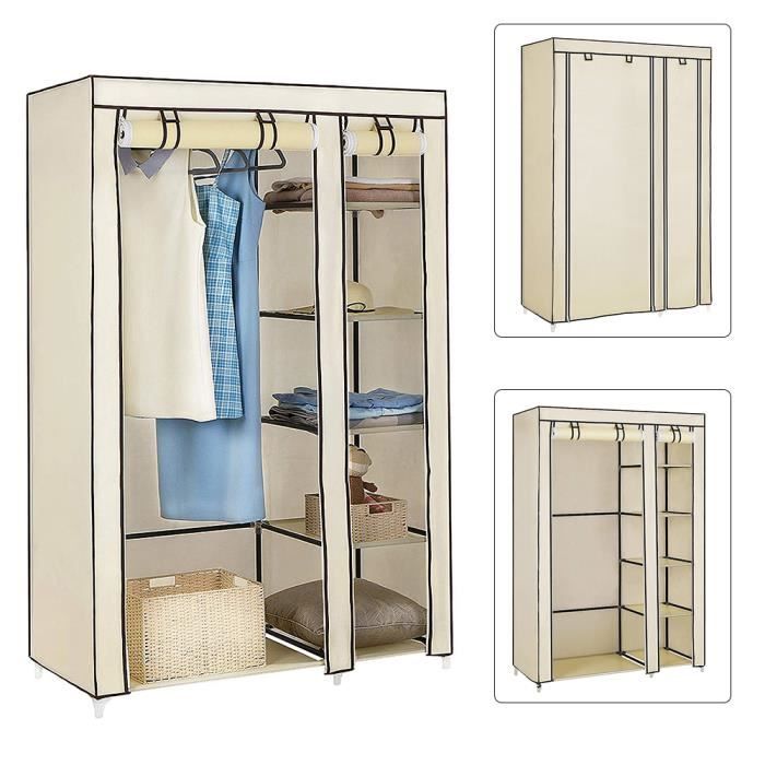 Penderie souple Agileki - Armoire de rangement en toile - Beige - 110x45x175cm - 5 étagères