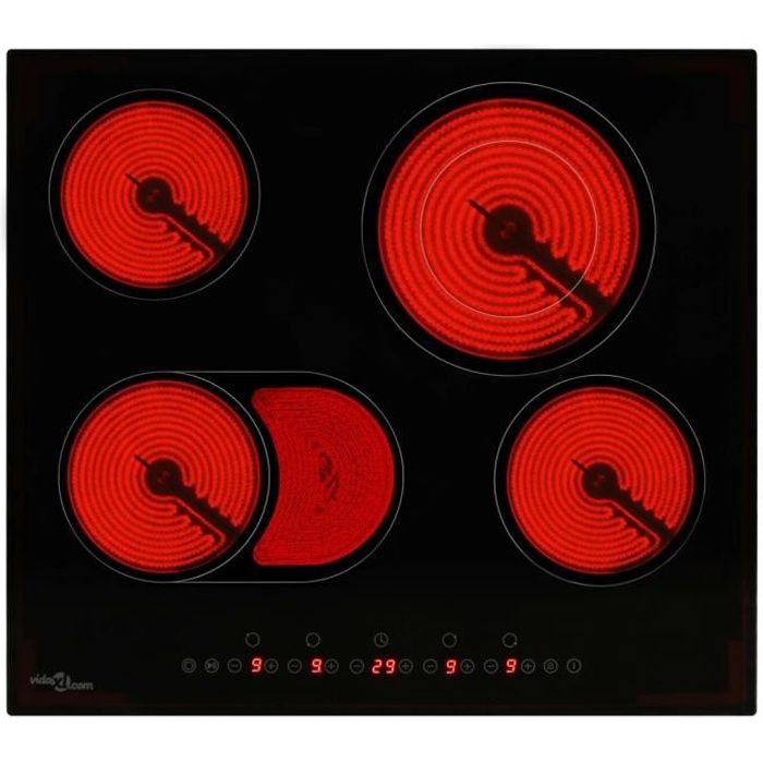 Plaque de cuisson Céramique 4 brûleurs Contrôle tactile 6600 W - Dimensions 590 x 520 x 52 mm
