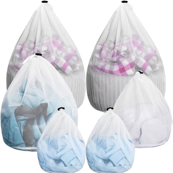 Lot De 3 Filets à Linge, 3 Tailles De Sacs à Linge Avec Bloqueurs De Cordon, Réutilisables Pour Linge Sale, Linge De Bébé, Sous-vêtements, Chaussettes (blanc