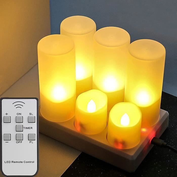 Lot de 12 Bougies Chauffe Plat LED Rechargeables avec Télécommande