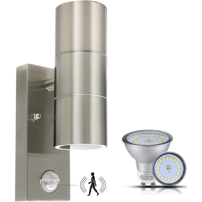 HiBay Applique Murale LED Extérieur Avec Détecteur De Mouvement – 5W – Acier Inox – GU10 Incluse