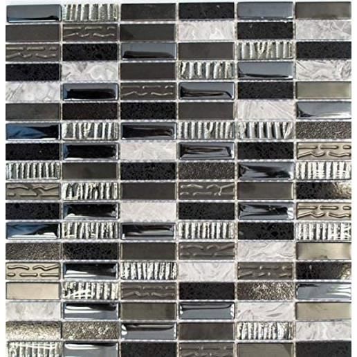 Mosaïque Verre 3D Noir Anthracite 300x300mm - Pour Salle De Bain/Cuisine - Neuf