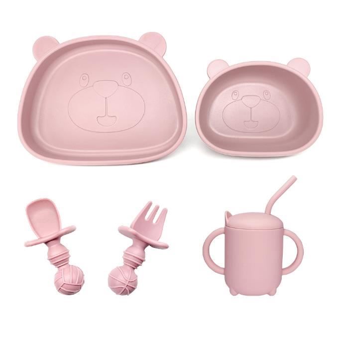 Assiettes Bébé En Silicone Avec Ventouse - 2 Pièces Avec Couverts - Antidérapantes, Sans BPA, Micro-ondable