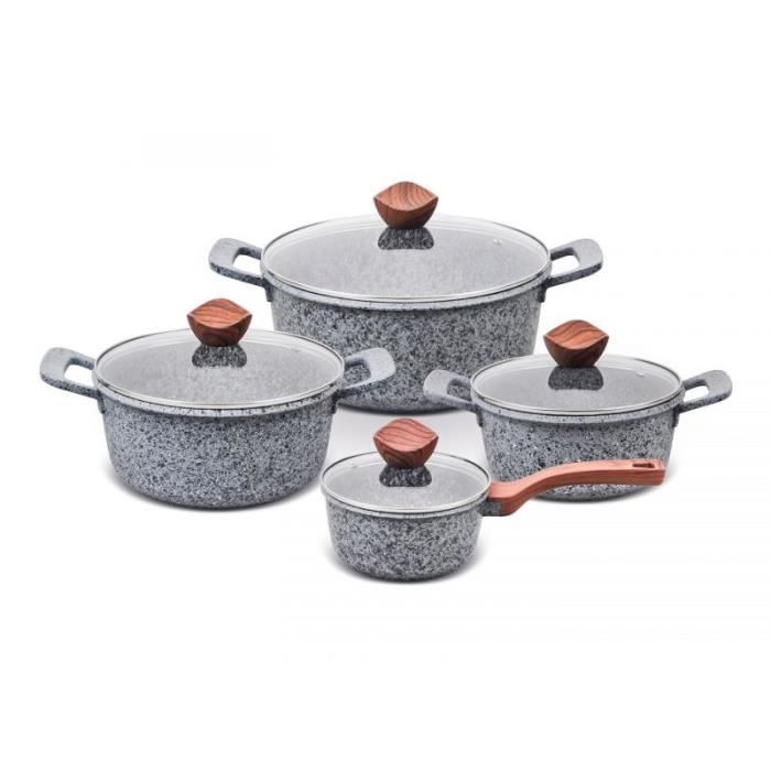 Casserole et pots - GRANITE - 4 pièces - Acier inoxydable - Compatible induction