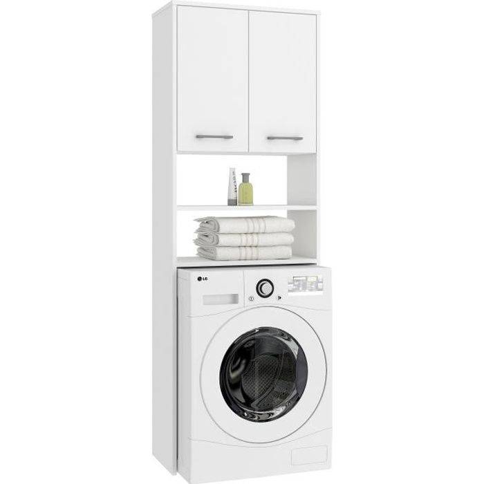 Lena Meuble Pour Machine A Laver 180x64x30 Cm Espace De Rangement Buanderie Lave Linge Salle De Bain Avec Placard Etageres Blanc Cdiscount Maison