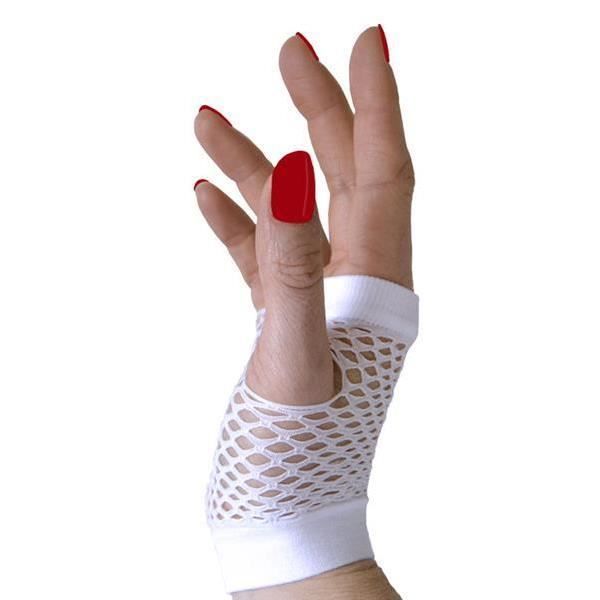 Gants Courts Blancs En Résille Avec Chaînettes - Style Pinup Rétro Glamour - Taille Unique Neuf