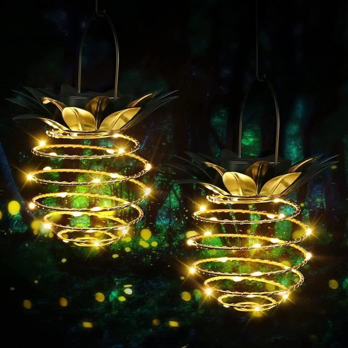 Lampe Solaire Exterieur Jardin,2 pièces 24 LED Lampes solaires de terrasse d'ananas à suspendre lanternes solaires,étanche lumières