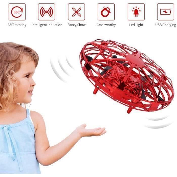 Kizmyee UFO Mini Drone - Capteur Infrarouge, Contrôle Gestuel, LED - Cadeau Enfant Intérieur/extérieur - Bleu