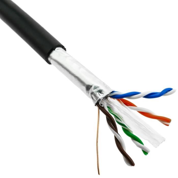 Câble réseau en bobines FTP Cat.6 23AWG pour extérieur rigide noir