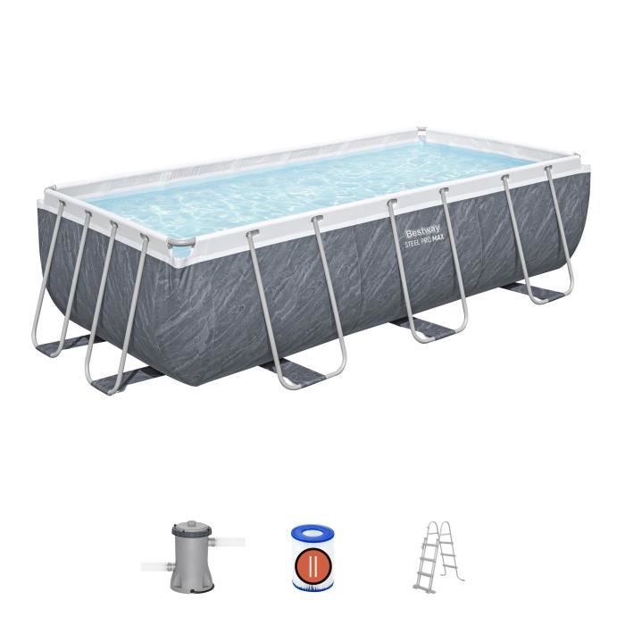 Kit Piscine hors sol tubulaire BESTWAY - Steel Pro Max - 404 x 201 x 100 cm -Rectangulaire (Filtre à cartouche échelle 1 cartouche