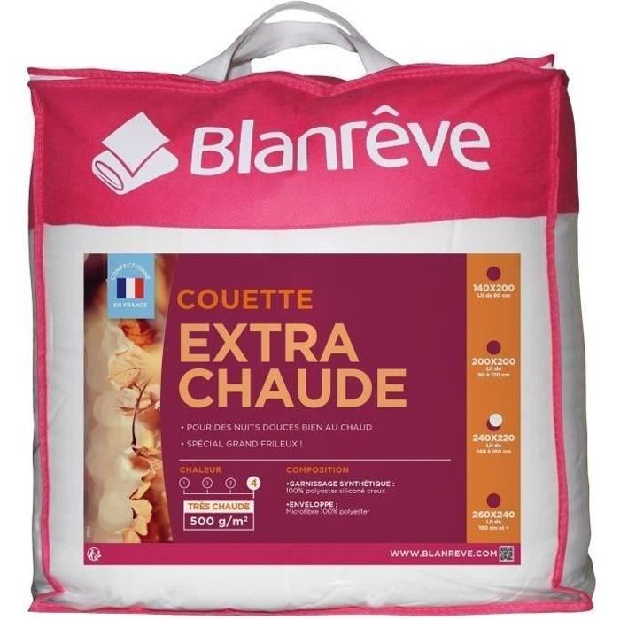 Couette très chaude en microfibre, blanche, gamme luxe, 750gr/m²,  220x240cm, 2 personnes - Conforama