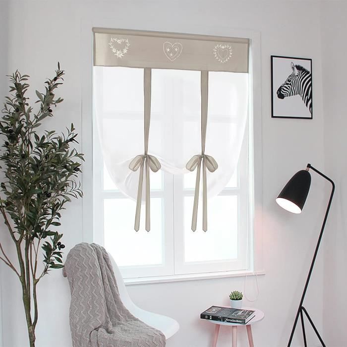 1Pc Store Romain Transparent Lxh-120X140Cm Avec Broderie Et Ruban Blanc
