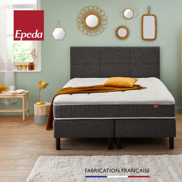 Ensemble boxspring 5 en 1 surmatelas + matelas + sommier + tête de lit + pieds Epeda ENCHANTEUR Chine gris 2x80x200 Ensemble boxspring 5 en 1 surmatelas + matelas + sommier + tête de lit + pieds Epeda ENCHANTEUR Chine gris 2x80x200