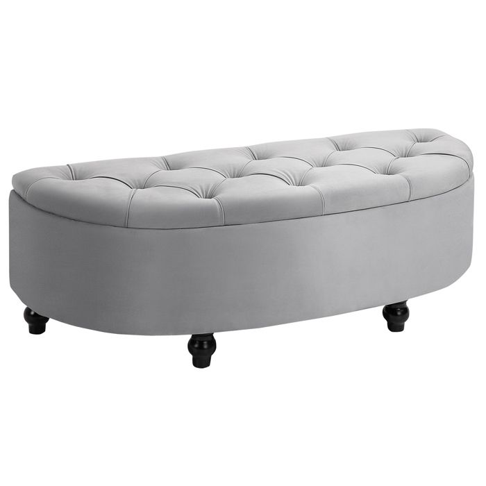 Pouf de rangement coffre 2 en 1 - pouf design classique chic capitonné demi-cercle - pieds bois hévéa noir revêtement