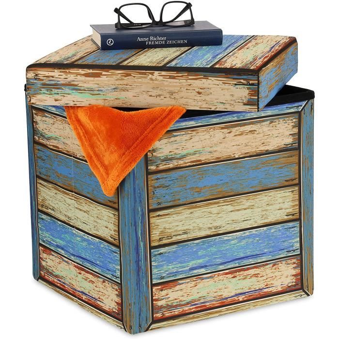 Relaxdays Tabouret de rangement pliant, couvercle amovible, H x L x P : 38 x 38 x 38 cm, pour le salon, gris