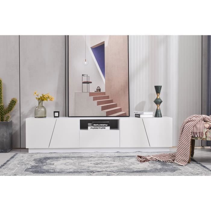 Meuble TV Multimédia Table TV Minimaliste de Salon avec 4 Portes et Tiroir pour Télévision 170 x 42 x 37 cm Meuble TV Multimédia Table TV Minimaliste de Salon avec 4 Portes et Tiroir pour Télévision 170 x 42 x 37 cm