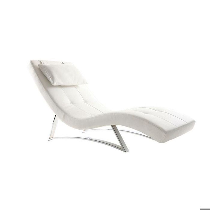 chaise longue design blanc miliboo - monaco - coussin repose-tête amovible et ajustable inclus - meuble de salon