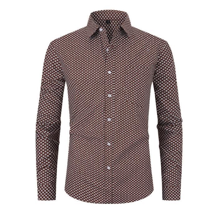 Chemise Homme Manches Longues Décontractée - Col Rond, Imprimé Graphique, Grande Taille, Tissu Léger Respirant