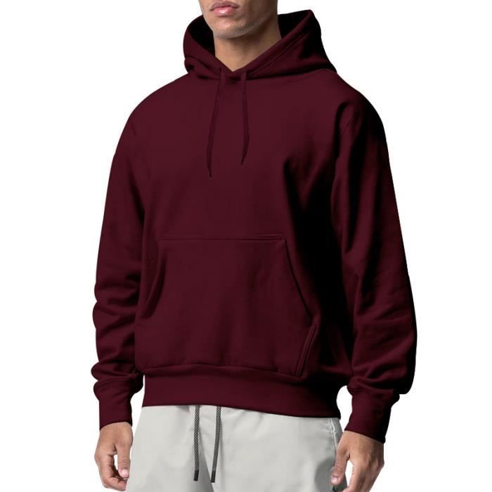 SWEATSHIRT Sweatshirt a Capuche Mode Classic Homme Cordon LaChe Simple Pas Cher Col Rond Poche InclineE Durable Casual Rouge vif Rouge vif Cdiscount Pret a Porter