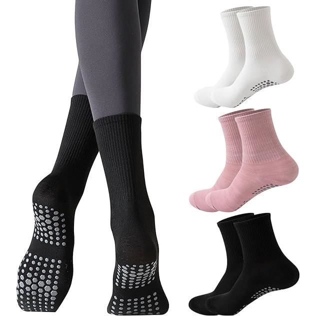 Lot De 3 Paires Chaussettes Antidérapantes Femme - Pour Pilates, Yoga, Ballet - Avec Sangles Croisées