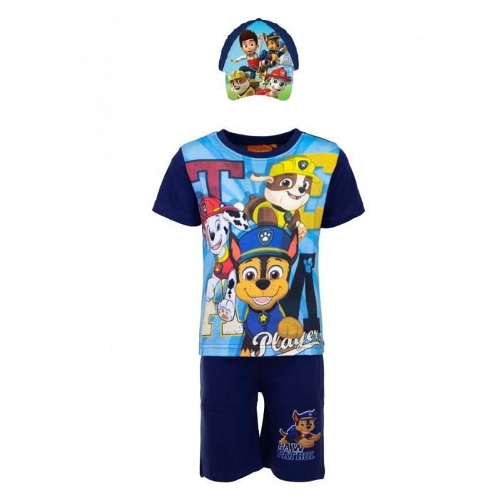 Nickelodeon Paw Patrol Ensemble t-shirt et short pour enfant et petit enfant Bleu/bleu marine ou rouge/noir ou jaune/noir, bleu
