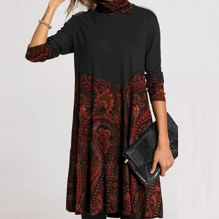 Robe Manches Longues Forel - Taille EU 50 (plus Size) - Noir/blanc/rouge - Coupe Près Du Corps - Occasion Parfait état