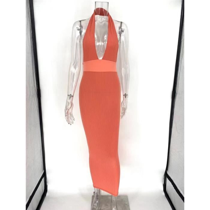 Robe Femme - longue col licou - FR71TB0 Orange - Cdiscount Prêt-à-Porter