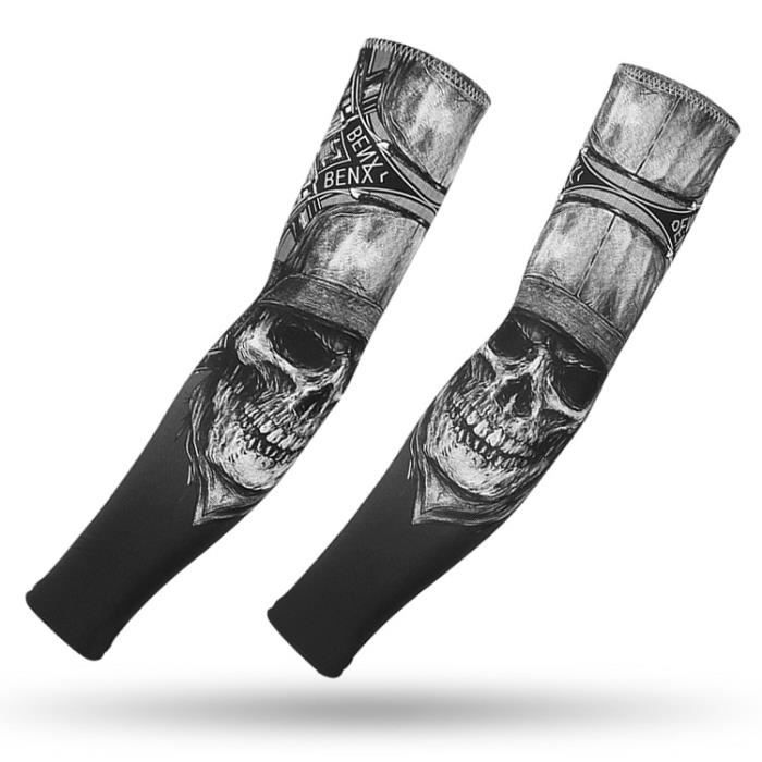 Paire De Manchons Bras Anti-UV Refroidissants - Motif Tatouage - Pour Cyclisme, Running, Sport Outdoor - Unisexe