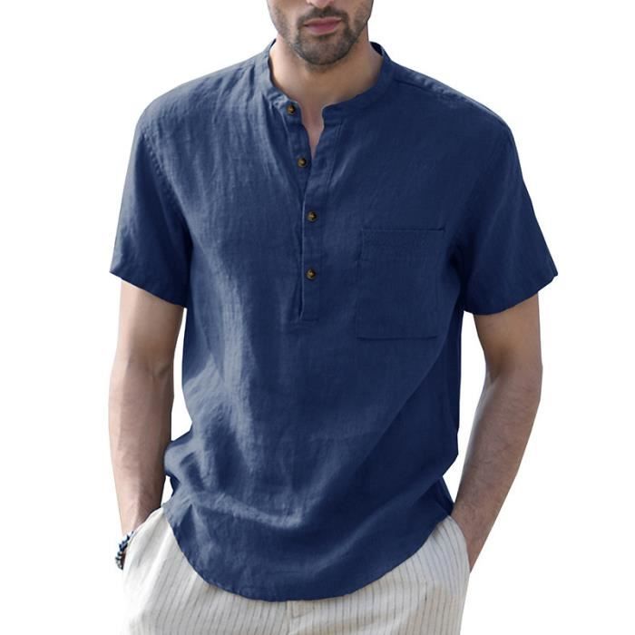Chemise Homme En Lin Bleu Pâle - Coupe Slim Fit - Marque Harris Wilson - Manches Longues Et Poches
