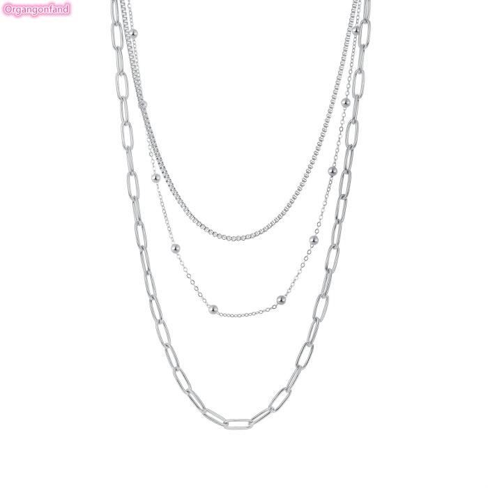 bijoux collier femme-collier en acier titane hip hop double couche femelle ins chaîne de clavicule en acier inoxydable-acier