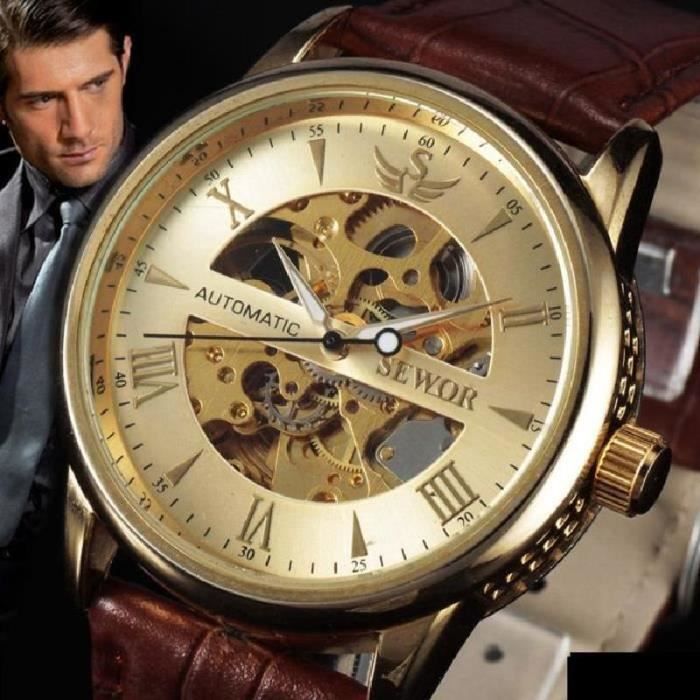 classique pour hommes montres squelette masculin bracelet en cuir d'horloge casual steampunk montres montre mécanique aut