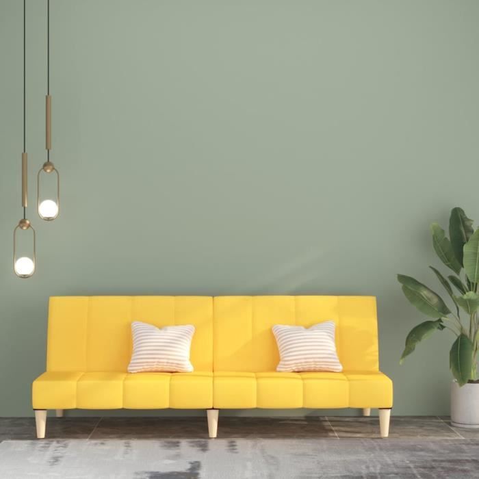 beau - sofa 2 places canapé-lit réglable - jaune tissu{2042}