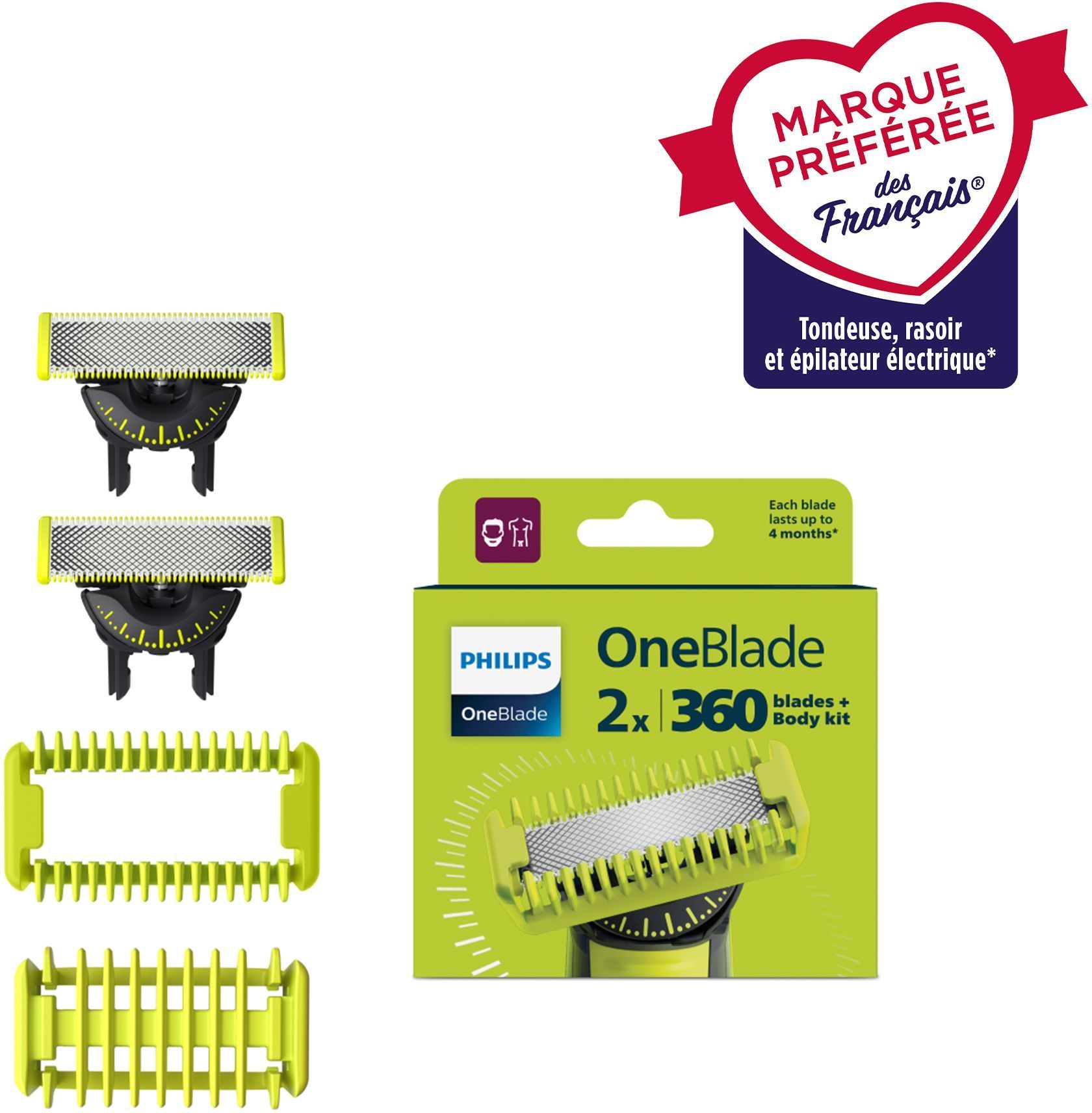 Lame De Rasoir Pour Homme Visage Et Corps Oneblade 360 Philips La Boite De 2 Produits