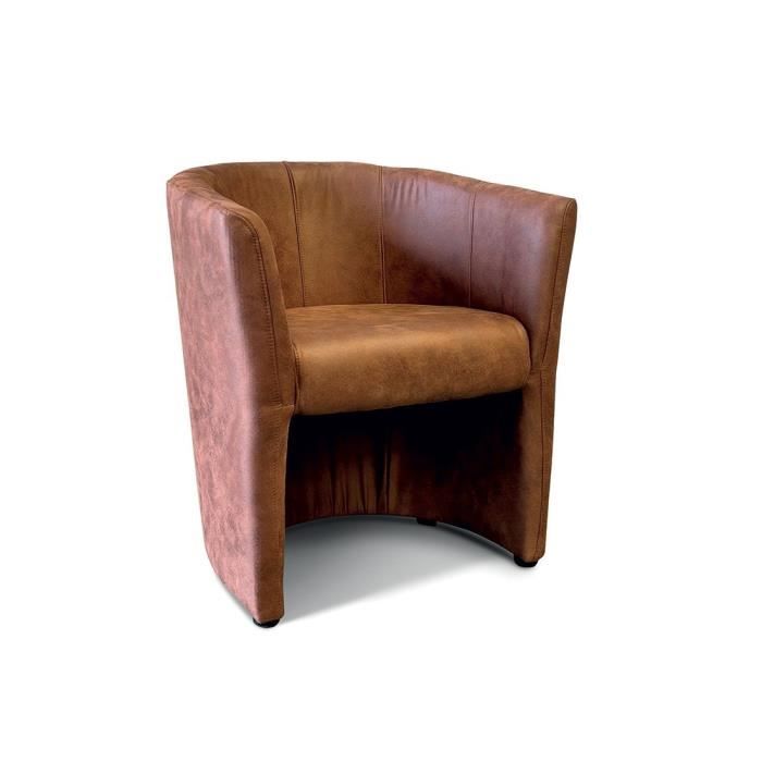 fauteuil de salon confortable brun clair - price factory - kyoto - 64x81x61 - cuir synthétique et bois