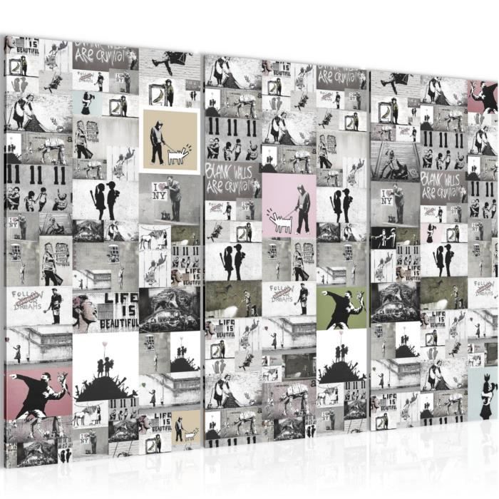 302712b Tableau decoration murale Collage Banksy Street Art pr/êt /à accrocher XXL Impression sur Toile Salon Appartment 1 Parties