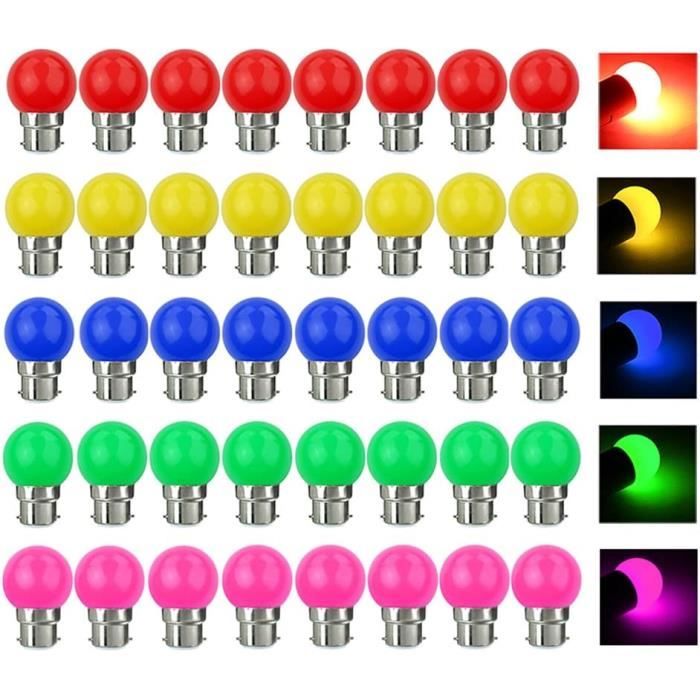 Lot De 20 Ampoules LED Colorées B22 à Baïonnette 2 W Rouge, Jaune