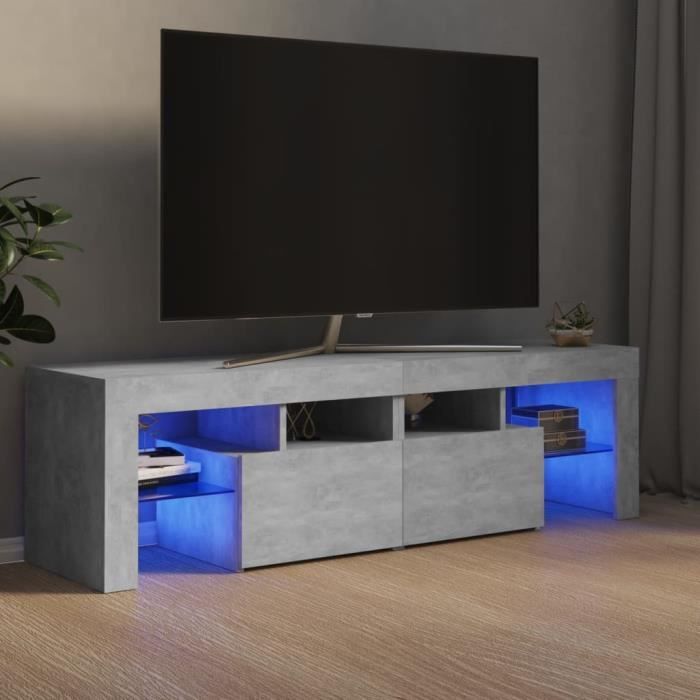 Meuble TV LED Gris béton 140x35x40 cm - SONEW - Contemporain - Design - Porte(s) et tiroir(s)