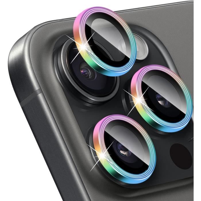 Lot de 2 protections d'objectif de caméra pour iPhone 15 Pro / 15 Pro Max -  Noir