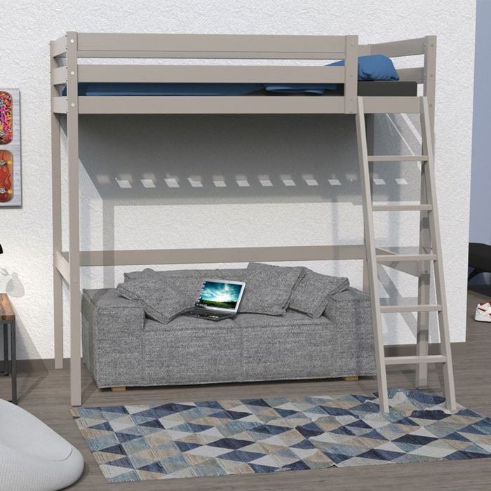 Lit mezzanine en bois massif gris 90x190 - LT14036 - Gris - Terre de Nuit Lit mezzanine en bois massif gris 90x190 - LT14036 - Gris - Terre de Nuit